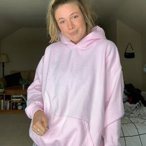 light pink Gildan hoodie